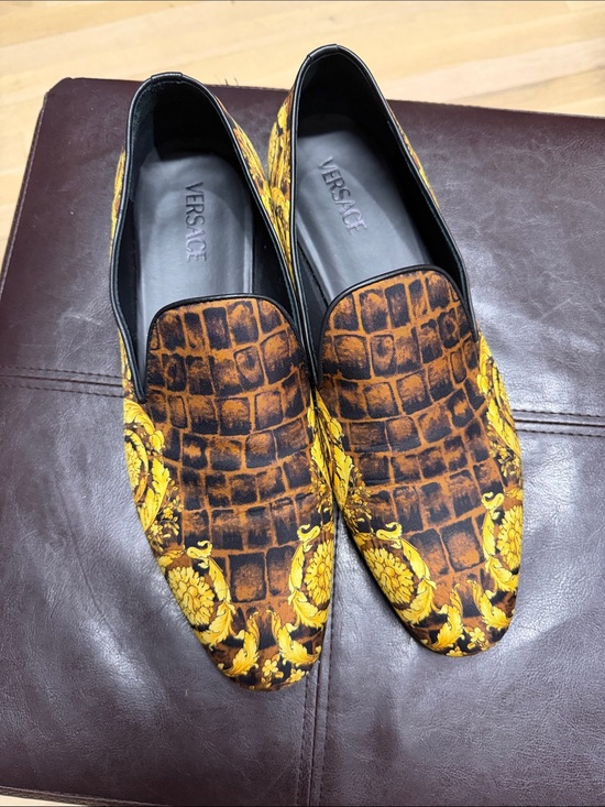 Versace Brown & Yellow Baroque Pattern Slip-On Loafers main image 7